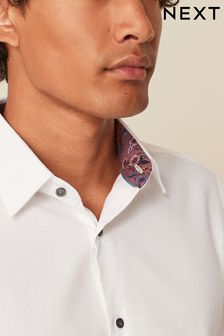 White - Slim Fit - Cotton Textured Trimmed Single Cuff Shirt (D20194) | kr560