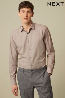 Neutral Brown Slim Fit Textured Trimmed Single Cuff Shirt (D20196) | 42 €