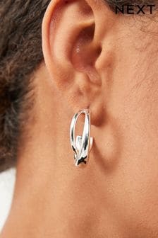 Silver Tone Crossover Hoop Earrings (D20225) | AED34