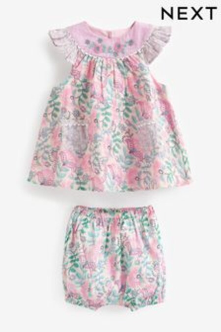 Roz floral - Set din 2 piese din țesătură cu top și pantaloni scurți din țesătură Bebeluși (0 luni - 2 ani) (D20770) | 166 LEI - 182 LEI