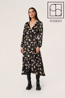 Soaked in Luxury Karven Printed Long Sleeve Black Dress (D20810) | €66