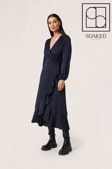 Soaked in Luxury Blue Karven Long Sleeve Wrap Dress (D20811) | $165