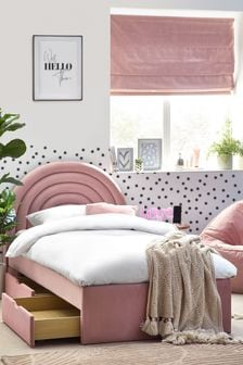 Opulent Velvet Blush Pink Rainbow Kids Upholstered Drawer Storage Bed Frame (D20900) | €675
