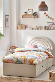 Soft Cosy Bouclé Ivory Rainbow Kids Upholstered Drawer Storage Bed Frame (D20902) | €750