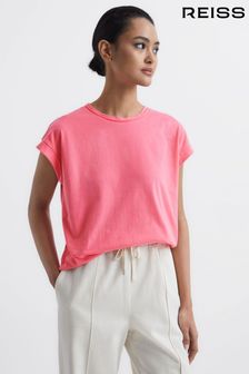 Reiss Pink Tereza Cotton-Jersey Crew Neck T-Shirt (D20951) | ₪ 255
