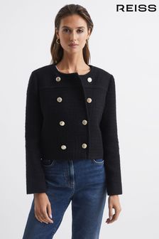 Reiss Black Esmie Cropped Double Breasted Jacket (D20958) | 1,838 QAR