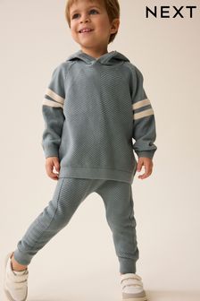 Mineral Blue Knitted Textured Hoodie and Joggers Set (3mths-7yrs) (D20977) | AED81 - AED94