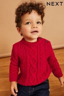 Rot - Pullover mit Zopfmuster (3 Monate bis 7 Jahre) (D20991) | 12 € - 14 €
