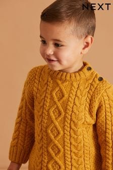Ochre Yellow Cable Crew Jumper (3mths-7yrs) (D20997) | €8 - €9