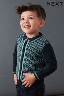 Navy Blue Long Sleeve Knitted Polo Shirt With Geometric Pattern (3mths-7yrs) (D21008) | €13 - €15
