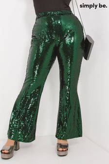 Simply Be Green Sequin Flare Trousers (D21456) | 132 zł
