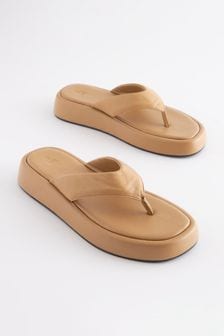 Camel Leather Platform Toe Thong Sandals (D21520) | €26