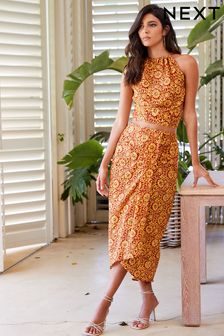 Rust Print Embelished Sparkle 100% Cotton Sarong Midi Skirt (D21539) | €18