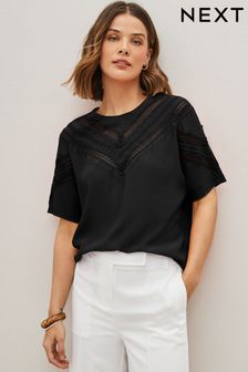 Black Lace Detail Short Sleeve Top (D21545) | $46