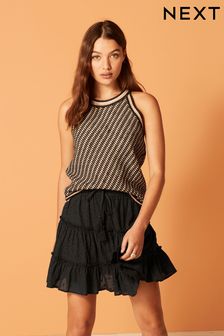 Black Texture Cotton Tiered Mini Skirt (D21592) | €18