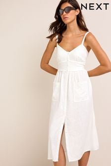 White Strappy Linen Blend Midi Dress (D21815) | €20