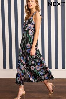 Black Ground Floral X Celia Birtwell Tie Sleeve Cami Midi Dress (D21840) | €39
