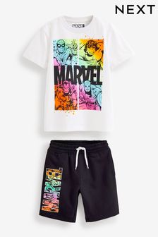 Blanc/Noir Marvel - Manche courte Ensemble t-shirt et Shorts avec licence (3-16 ans) (D21874) | €24 - €31