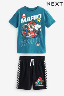  (D21883) | €30 - €42 Mario - kart Blu-verde Blu Mario - Manica corta - Completo T-shirt e shorts con licenza (3-16 anni)