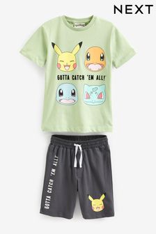 Vert Pokémon - Manche courte Ensemble t-shirt et Shorts avec licence (3-16 ans) (D21885) | 30€ - 38€