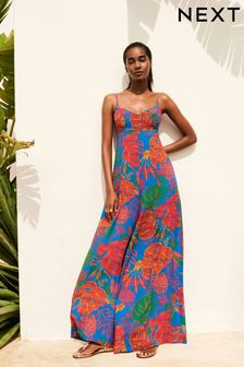 Multi Coloured Large Scale Floral Print Strappy Sleeveless Wide Leg Jumpsuit (D21896) | €24