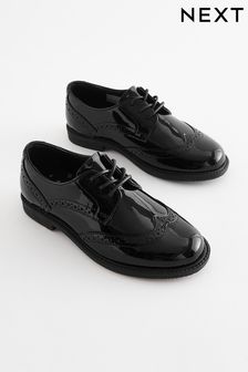 黑色漆皮 - 綁帶雕花學生鞋 (D21943) | NT$1,510 - NT$1,820