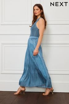 Blue Ruched Shimmer Maxi Skirt (D21950) | TRY 1.099