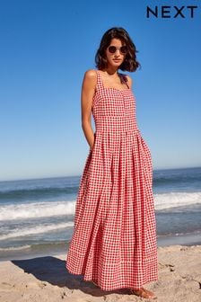 Red/White Pleated Midi Dress (D21966) | €25