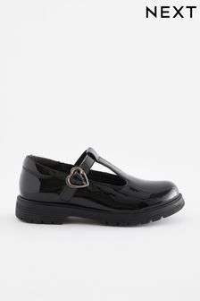 Czarny - Skórzane buty szkolne na grubej podeszwie z paskiem T-bar (D21994) | 123 zł - 147 zł