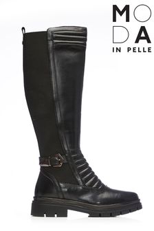 Moda In Pelle Long Quilt Front Black Boots With Buckle (D22097) | €108