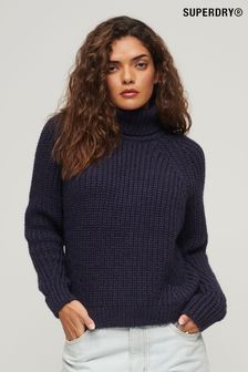 Superdry Blue Slouchy Stitch Roll Neck Knit Jumper (D22158) | AED277