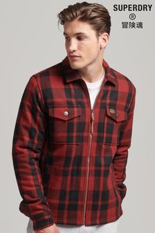 Superdry Red Wool Zip Borg Lined Check Overshirt (D22172) | €47.50