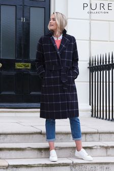 Pure Collection Blue Double Wool Faced Check Midi Coat (D22466) | €233