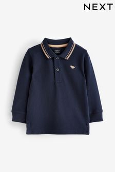 Navy Blue Tipped Long Sleeve Polo Shirt (3mths-7yrs) (D22687) | €8 - €11