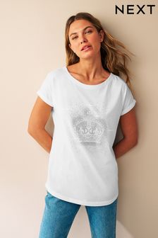 White Print Coronation Sparkle Crown Short Sleeve T-Shirt (D23221) | €7