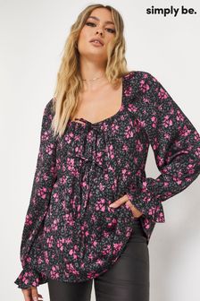 Черная атласная блузка с квадратным вырезом и цветочным принтом Simply Be (D23298) | €17