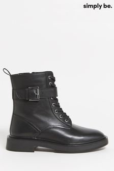 Simply Be Black Wide Fit Lace-Up Smart Ankle Boots (D23300) | €31
