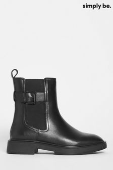 Simply Be Black Wide Leather Chelsea Ankle Boots (D23301) | €32