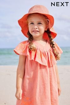 Orange Embroidered Low Back Bucket Hat (3mths-10yrs) (D23401) | $16 - $19