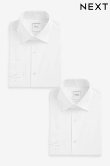 White Regular Fit Single Cuff Easy Care Shirts 2 Pack (D23512) | 16,290 Ft