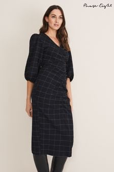 Phase Eight Black Addison Check Ruched Dress (D23514) | €66