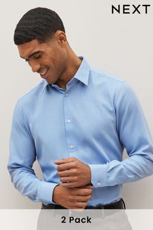 Grey Stripe/Blue Twill Slim Fit Trimmed Shirts 2 Pack (D23520) | 64 €