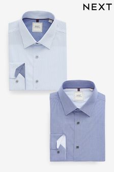 Blue/Blue Stripe Regular Fit Trimmed Shirts 2 Pack (D23522) | AED192