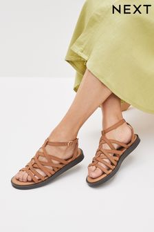 Tan Brown Forever Comfort® Woven Leather Gladiator Sandals (D23547) | 50 €