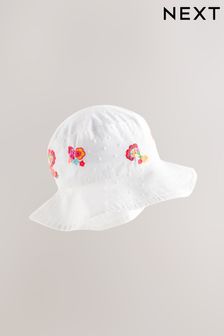 White Embroidered Low Back Bucket Hat (3mths-10yrs) (D23614) | $14 - $17