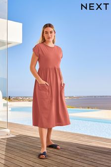 Pink Short Sleeve Utility Pocket Midi Dress (D23810) | €12