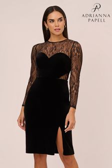 Aidan by Adrianna Papell Velvet Cocktail Black Dress (D23873) | AED1,192
