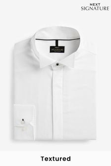 White Signature Textured Wing Collar Single Cuff Dress Shirt (D23929) | 26 €