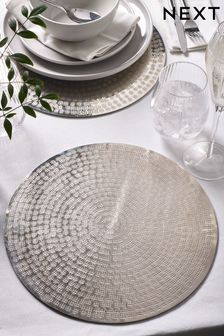 Silver Hammered Metal Placemats and Coasters Set of 2 Placemats (D24464) | ￥3,860