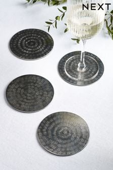 Silver Hammered Metal Placemats and Coasters Set of 4 Coasters (D24465) | $26
